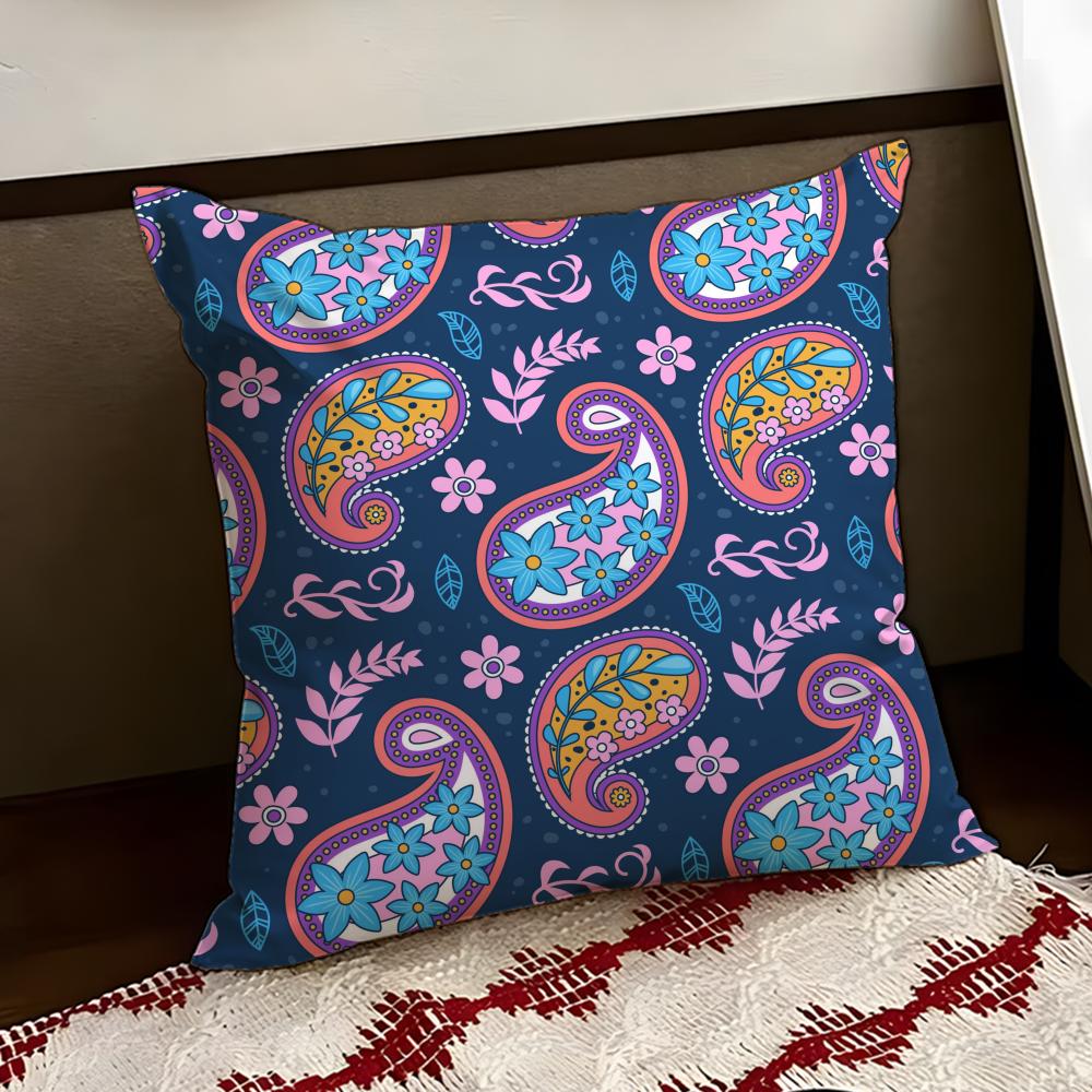 Paisley Bandana Pattern Cushion Cover Reversible Soft Durable Pillow Cover Home  Car MultiScene Use for Daily Comfort