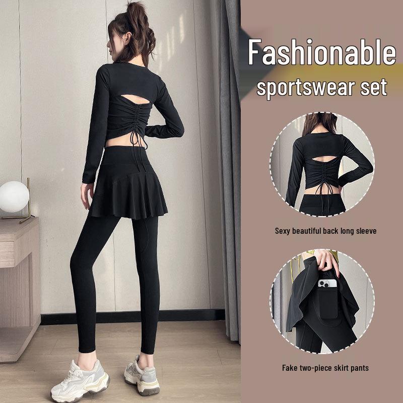 2024 Women's High-End Quick-Dry Yoga & Running Set with Skirt and Pants