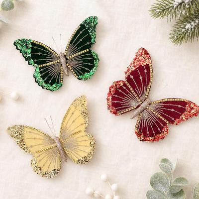 Enfeites de Árvore e Decorações de Cena Borboleta de Natal com Strass
