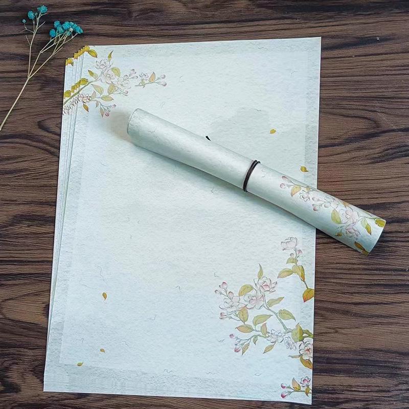 A5/A4 Elegant Zen Floral Double-Sided Full-Color Letter Paper, Hand-Painted Retro Style