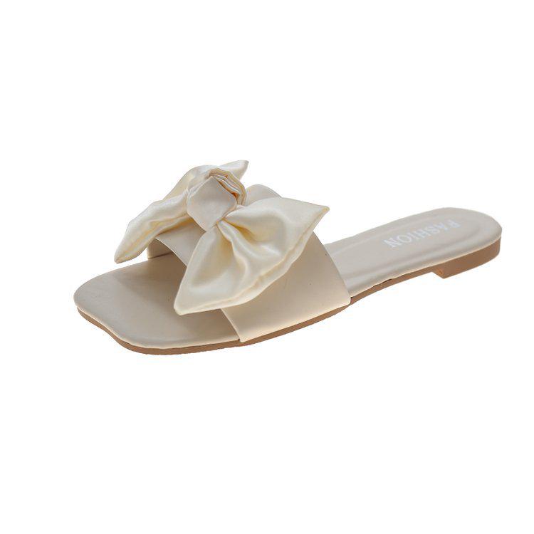 2025 Spring/Summer Women's Square Toe Open Toe Bowknot Slides