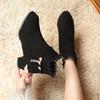 Fall Winter Faux Suede Short Boots Women Round Toe Thick Heel High  Fleece Lined Warm Cotton Shoes Mid Low Heel Women