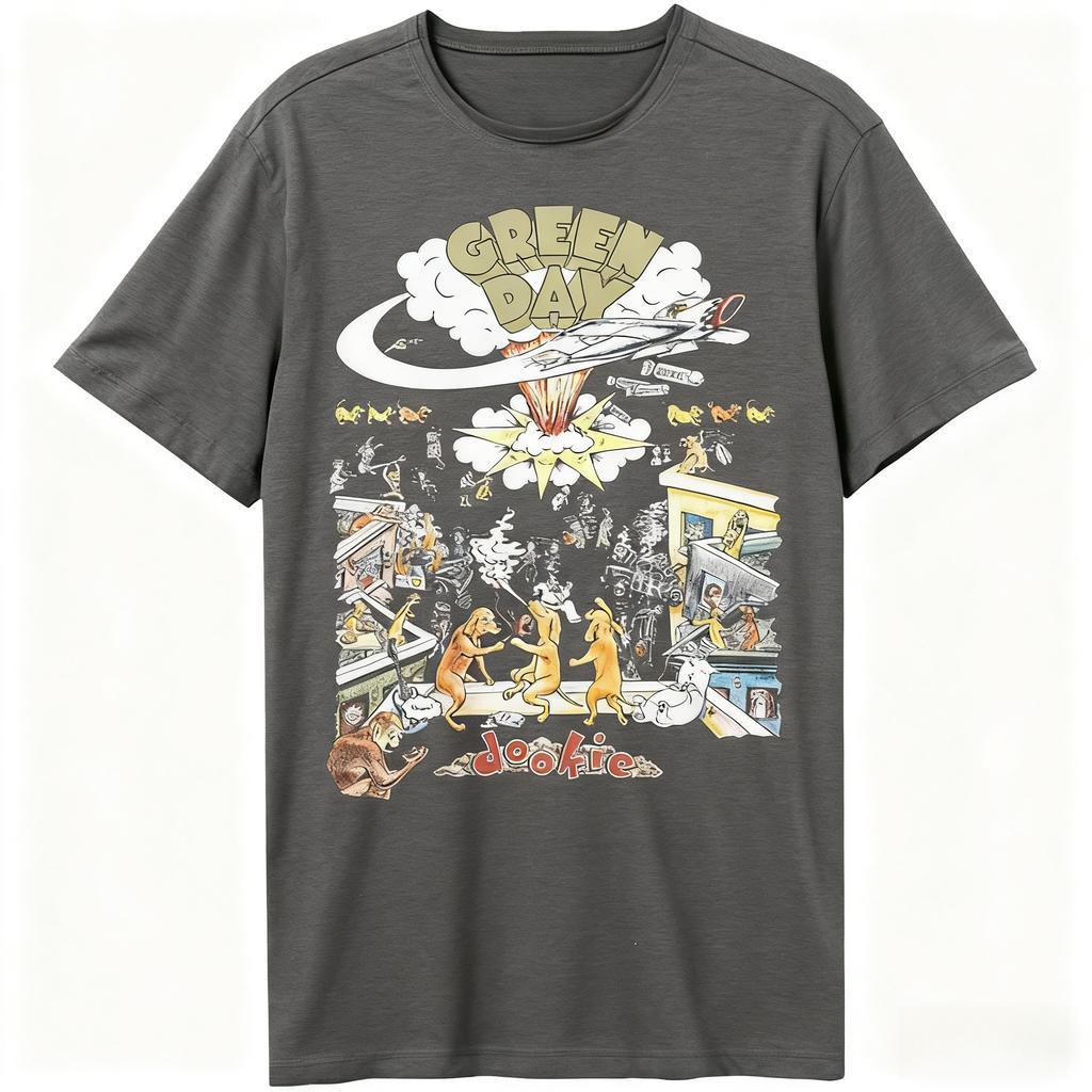 Green Day's "Dookie" Album Charcoal Grey Music Band T-shirt A Unisex Streetwear Comfortable and Versatile Cross-season T-shirt
