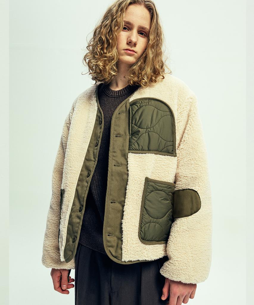 Knd Reversible Quilted & Fleece Liner Jacket Olive Khaki