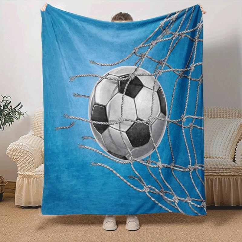 1pc Football Printing Lightweight Flannel Blanket, Comfortable and Warm Blanket, for Camping Sofa Bed and Couch Office, in All Seasons
