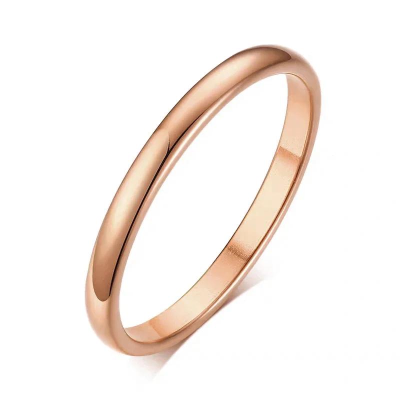Simple 2/4/6/8mm Stainless Steel Wedding Rings Golden Smooth Women Men Couple Ring  Jewelry