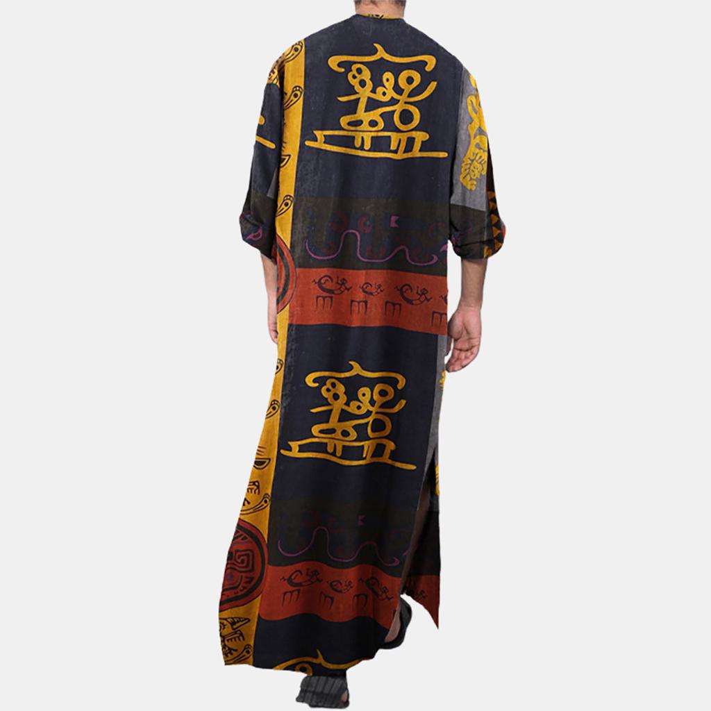 Men's Saudi Arabic Long Sleeve Robe Ramadan Muslim Dress Middle  Islamic Clothing