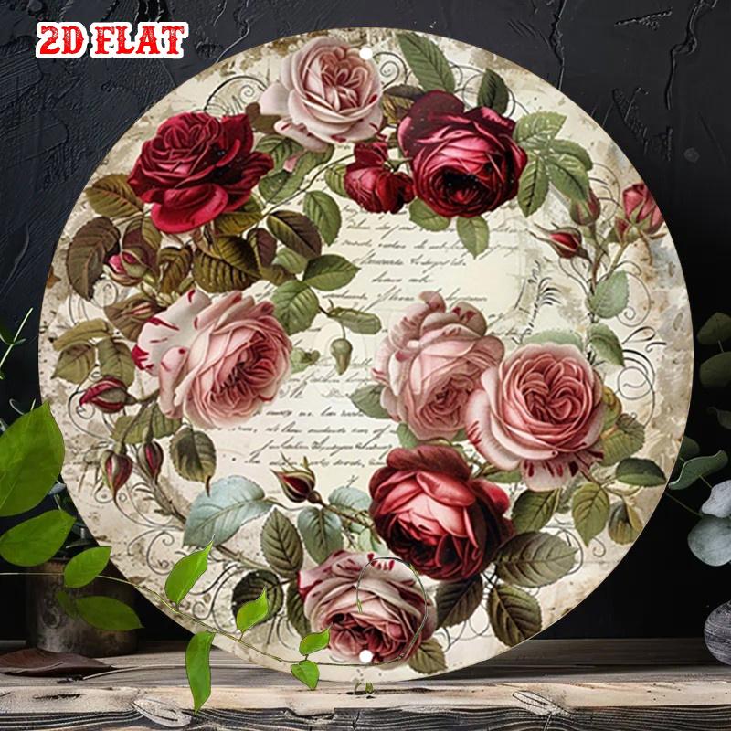 D Flat pc Vintage Rustic Metal Round Wall Art Sign  Hummingbird  Blossoms Garden Decor Aluminum Suitable for Home Garag
