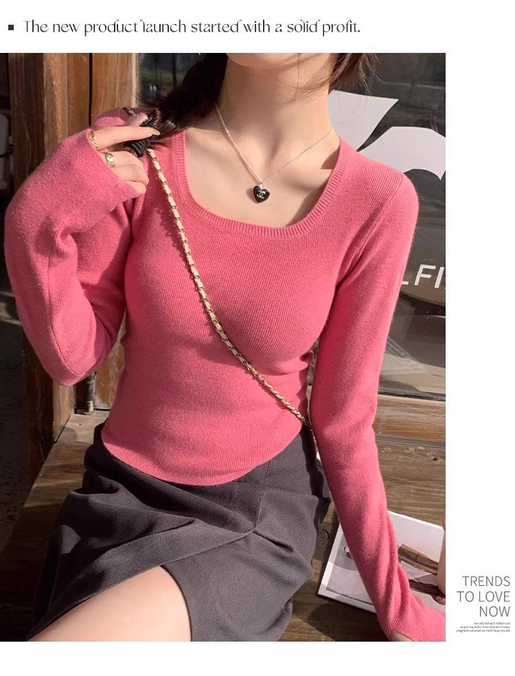 2025 Women's Slim Fit Long Sleeve Knitwear: Square Neck Base Layer for Autumn/Winter