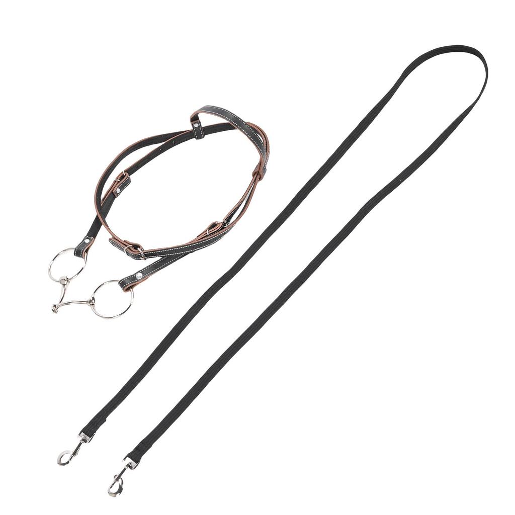 Horse Bridle with Rein Adjustable Size Cowhide Sturdy Comfortable Horse Headstall for Riding