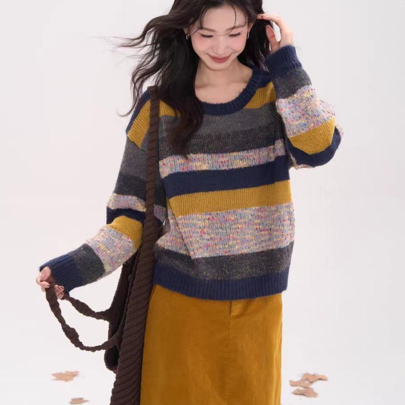Colorful Striped Knit Sweater: Versatile Autumn/Winter Fashion