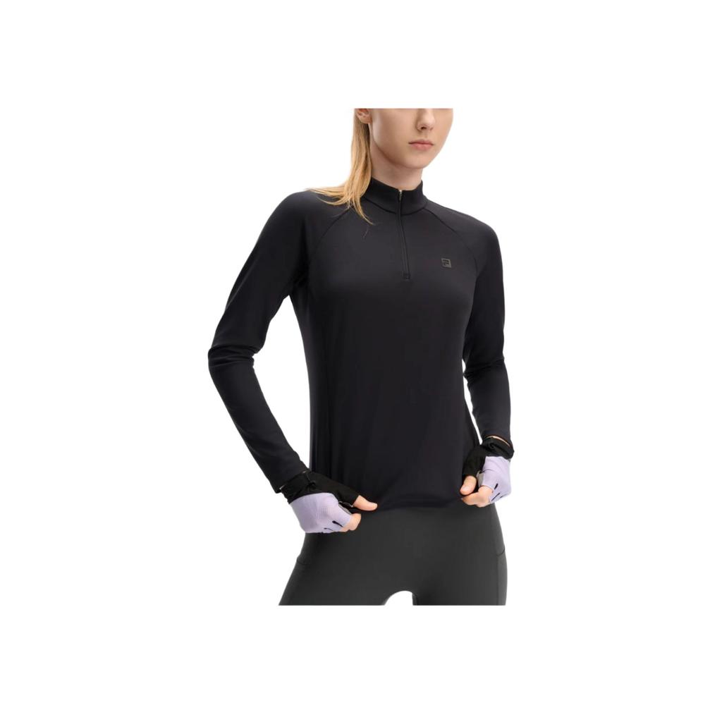 Fila Athletics Fitness Solid Color Fleece Casual Long Sleeve Breathable Regular T-Shirt Women Tops Black A11W441202F-BK