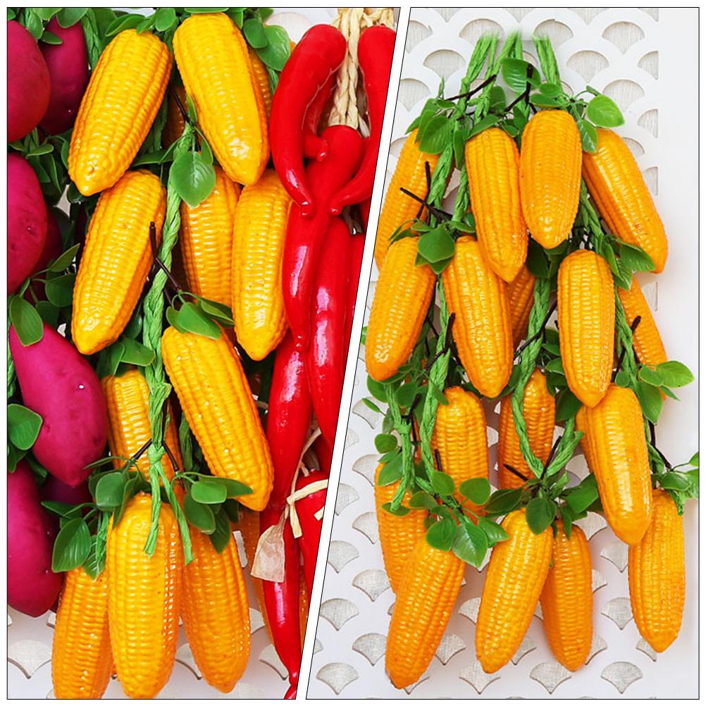 2 Pcs Simulated Corn Hanging Skewers Imitation Pendant Simulation Prop Ornament Fruit Green Office