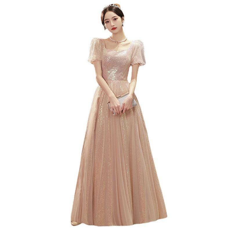 Pink Sparkling Banquet Dress New Dignified Temperament Long Annual Meeting Student Art Examination Adult Ceremony Dress