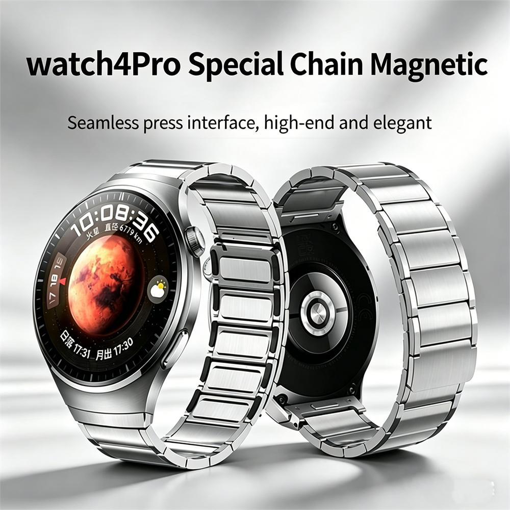 Seamless Stainless Steel Strap  Huawei Watch 4 Pro Luxury Business Strap  Quick-release Interface Chain-type Magnetic Adhesive Strap