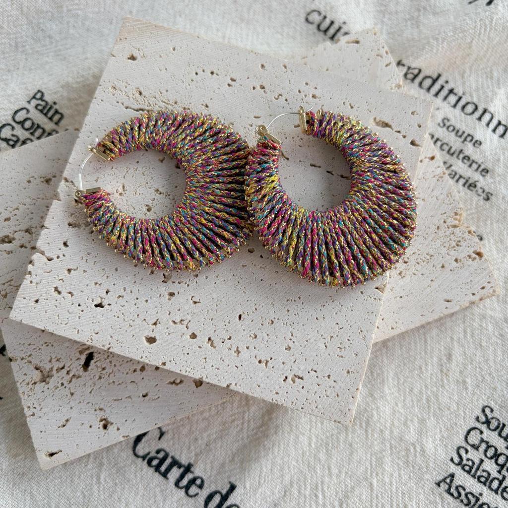 High-End Retro Versatile Ear Cuffs: Colorful Woven Hoops with 925 Silver Studs
