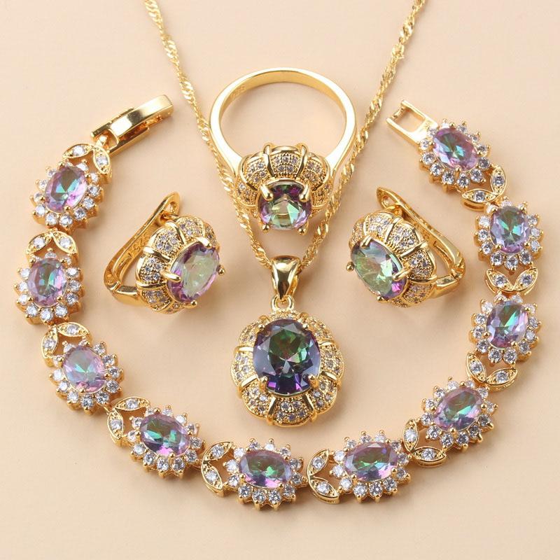 Dubai Luxurious  Gold Plated Zircon Jewelry Sets With  Mark Clip Earrings And Necklace Bridal Costume For Women Gift Box
