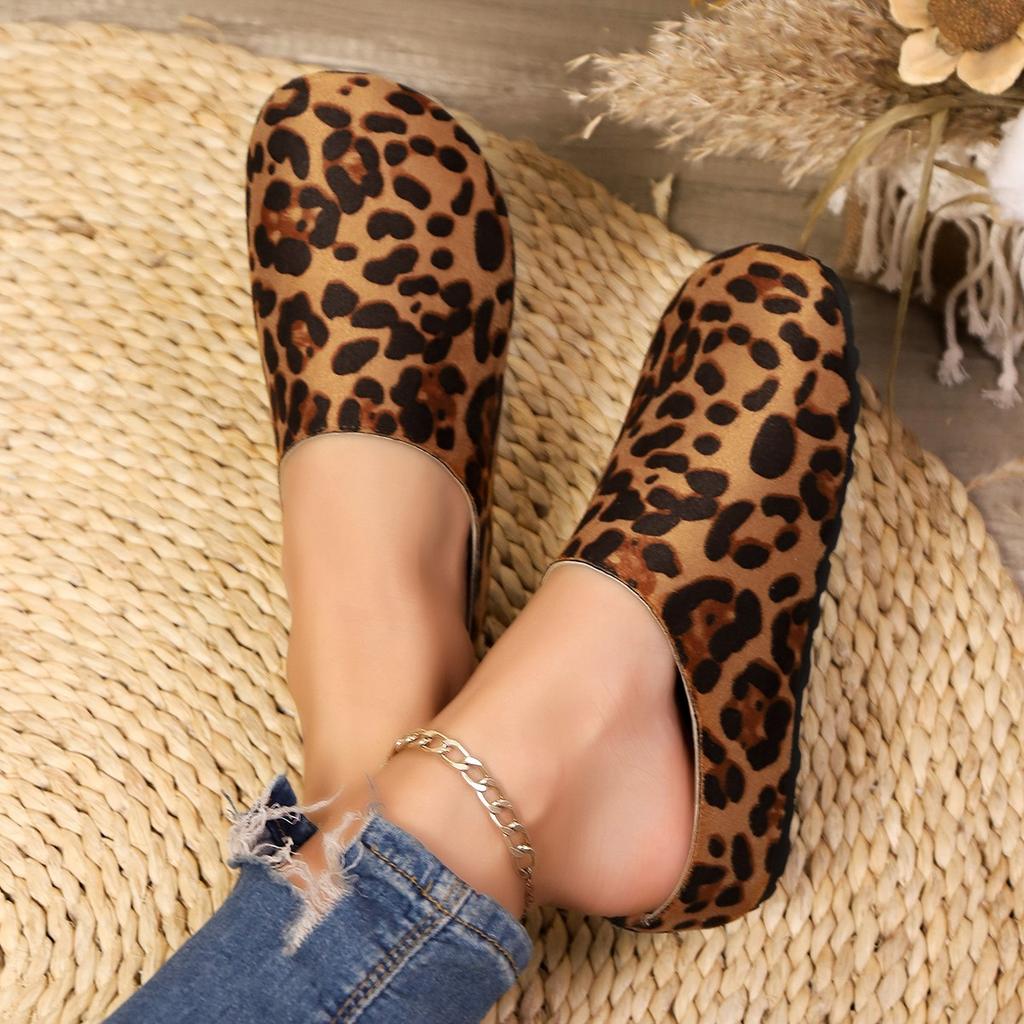 thick-soled leopard print Boken shoes bag head half slippers women's shoes 2025 summer fashion outer wear one-pedal Boken single shoes