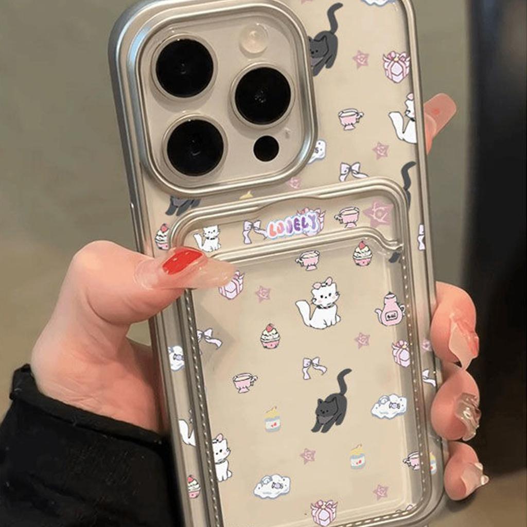 Electroplated Lanyard Card Holder Black and White Cat Frosted Translucent TPU Protective Case Fashionable Personalized Air Bag Anti-fall Shell
