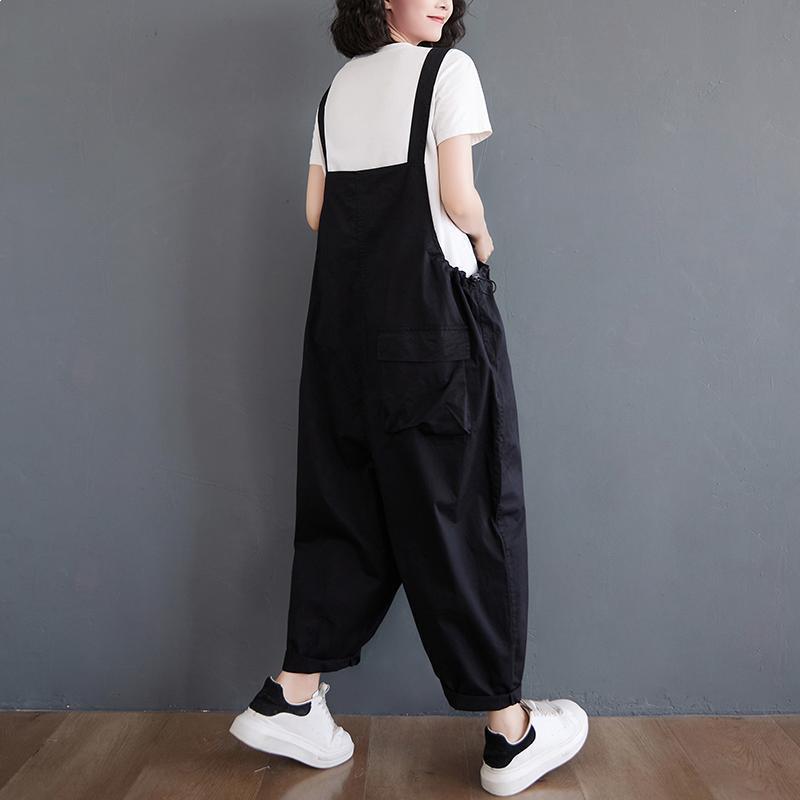

Women s Plus Size Wide Leg Harem Pants - Cotton Linen Tummy Concealing Overalls One Size [100-190 jin] чёрный