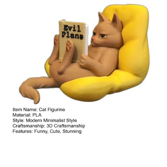 Cat Reading Figurine 3D Printed Cute Lying Cat Reading Book Statue for Office Home Bookshelf Desktop Decor Gifts for Cat Lovers