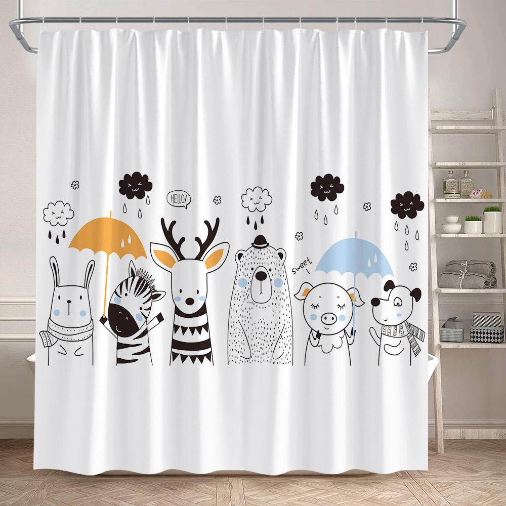 Funny Cats Shower Curtains Cute Cartoon Animal Pet Floral Bath Curtain Set Polyester Fabric Black Bathroom Decoration with Hooks