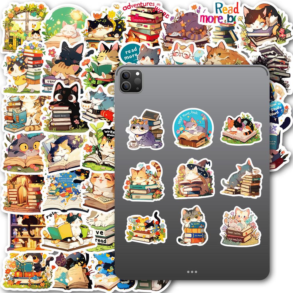 50 Cute Pet Cat Reading Graffiti Stickers Hand Account Notebook Skateboard Water Cup Decorative Stickers