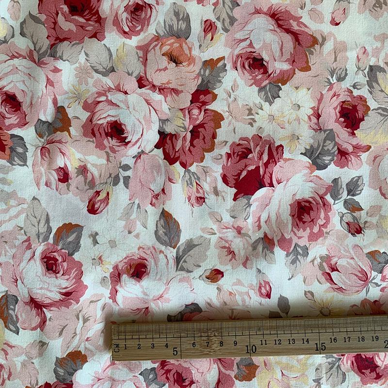 

1m Cotton Vintage Rose Printed Fabric Nordic Floral Print Cloth for Children Clothing Women Dress Bag Home Textiles DIY Sewing Fixed Width 1.45m