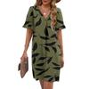 Women's Summer Floral Print Dress Pleated Short Sleeve V-Neck Pocket Casual Dress