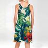 Ladies Fashion Beach Vest Casual Summer Hawaiian Print Dress With Pocket Straps
