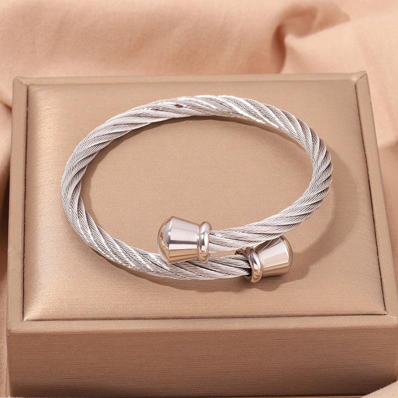 Popular, Personalized Trend, Retro Stainless Steel Winding Geometric , Pearl Steel Wire