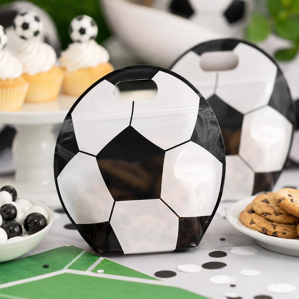 24 Pack Soccer Snack Bags with Handles Reusable Resealable Candy Bags Stand Up Bottom Gift Bags for Soccer Game Day Training Birthday Party Supplies