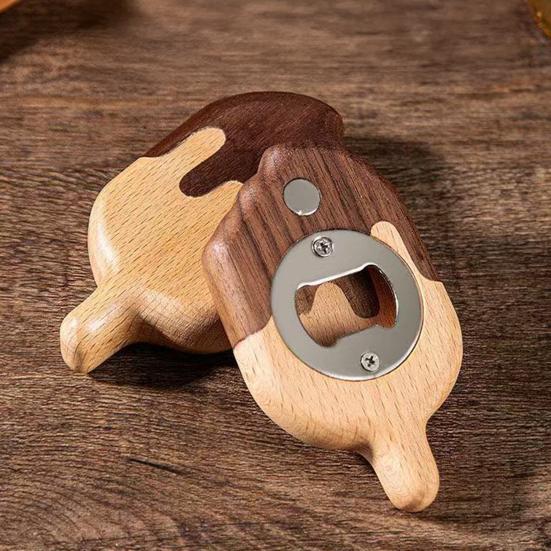 1/2Pcs Ice Cream Bottle Opener Refrigerator Magnet Wooden Fridge Magnet Bottle Opening Tool Home Office Kitchen Decoration