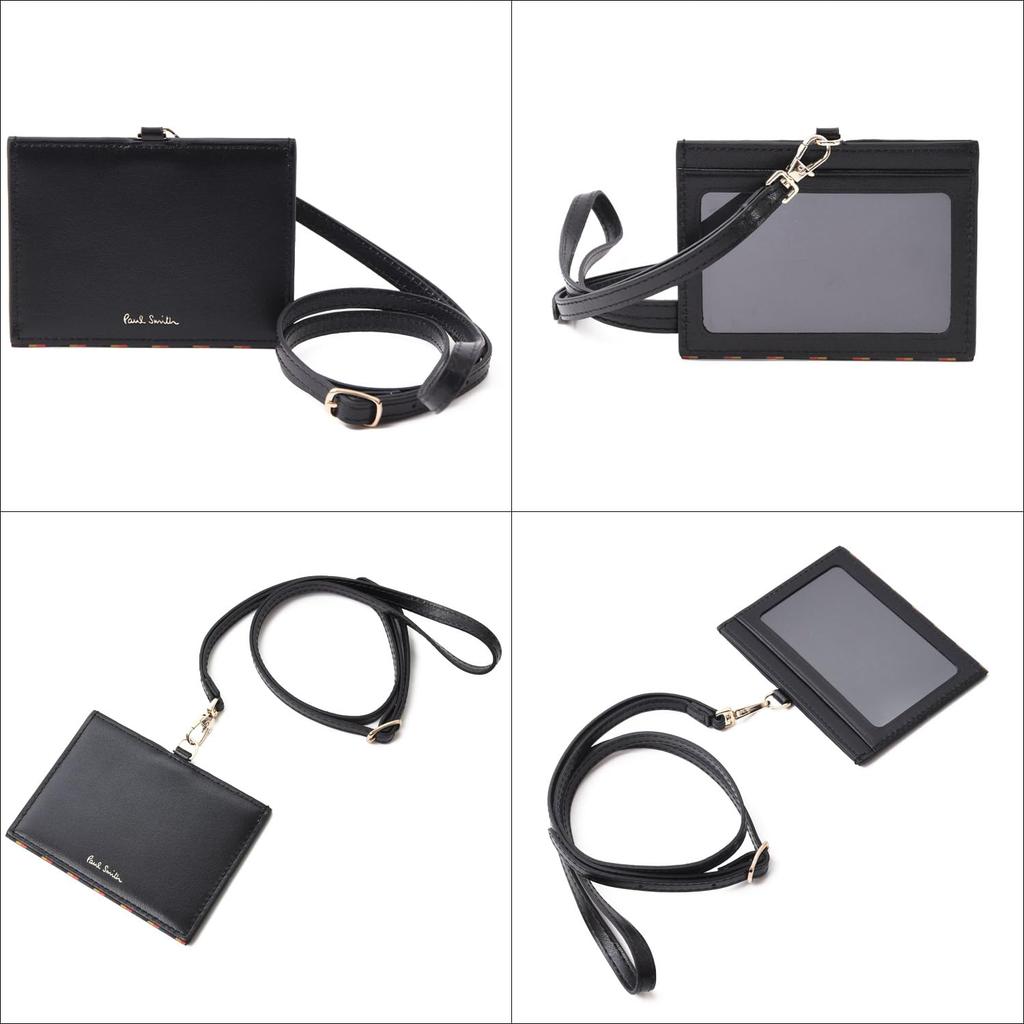 Paul Smith Bright Stripe Trim SS24 Leather ID Case, Black, 813005 P848 (No Personalization)