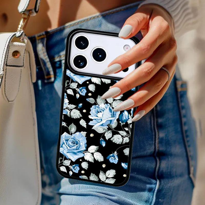 Blue Floral Phone Case For iPhone 17 Air 14 15 13 12 Max Cover For Apple 14 15 16 16e 11 Pro Max Plus Coque