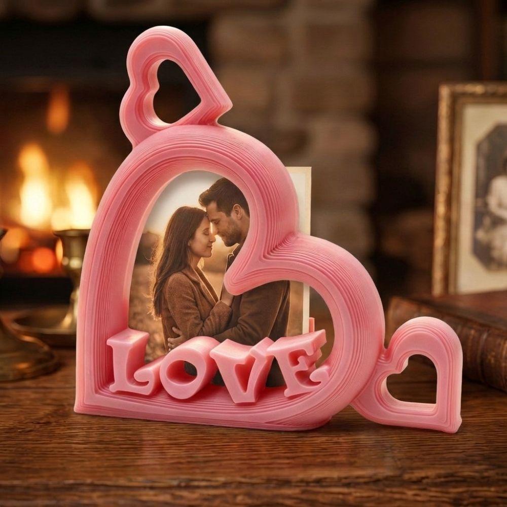 Plastic Heart Shaped Photo Stand LOVE Letter Design Desktop Photo Frame  Office Desktop