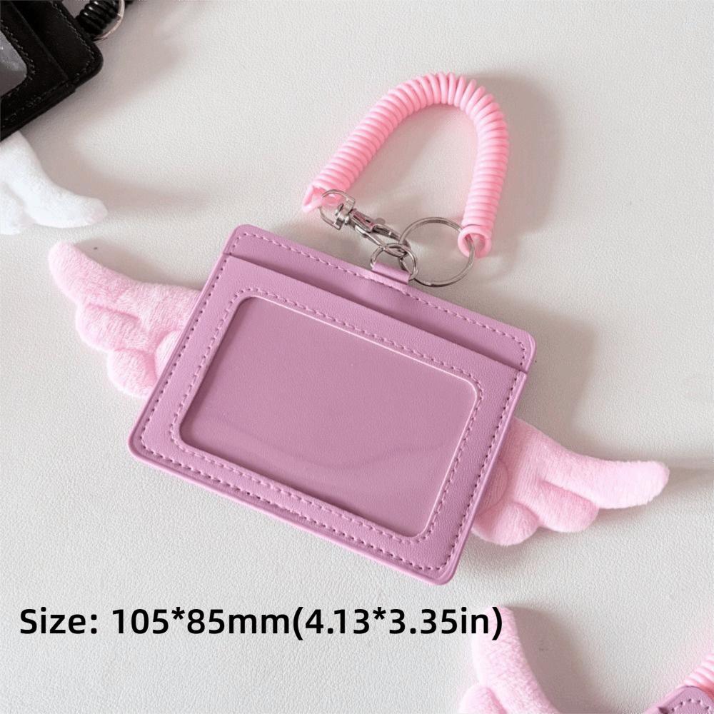 PU Leather Kpop Photocard Holder 2 Card Slot Photo Display Credit ID Card Protective Case Angel Wings Keychain Card Bag