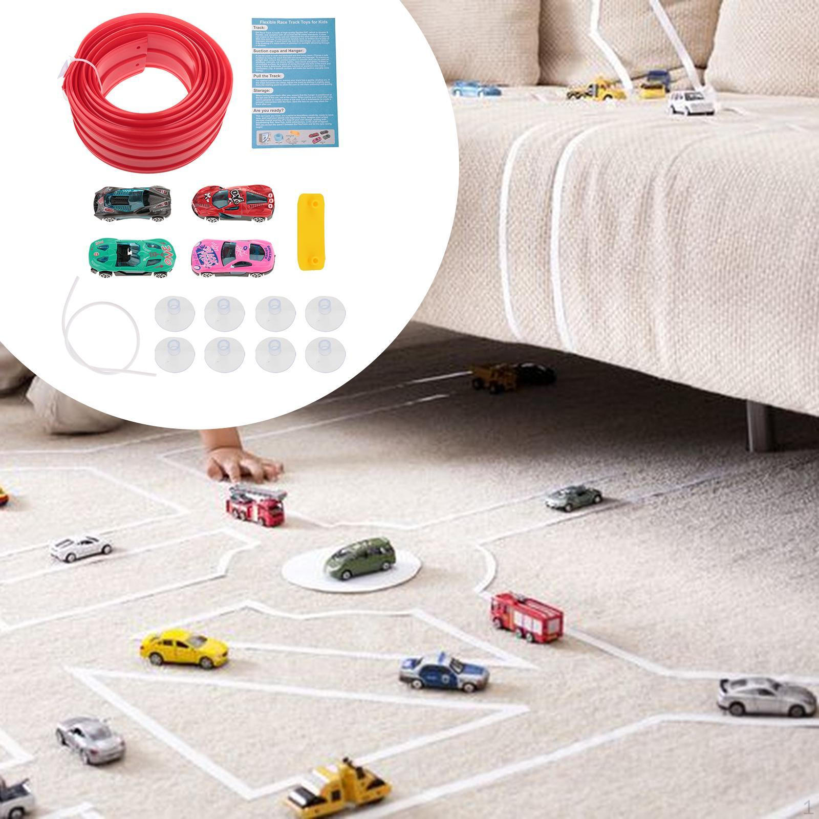 

Гибкий трек 15 футов с набором из 4 литых машинок, сильные присоски (Без сборки ) облегченный красный