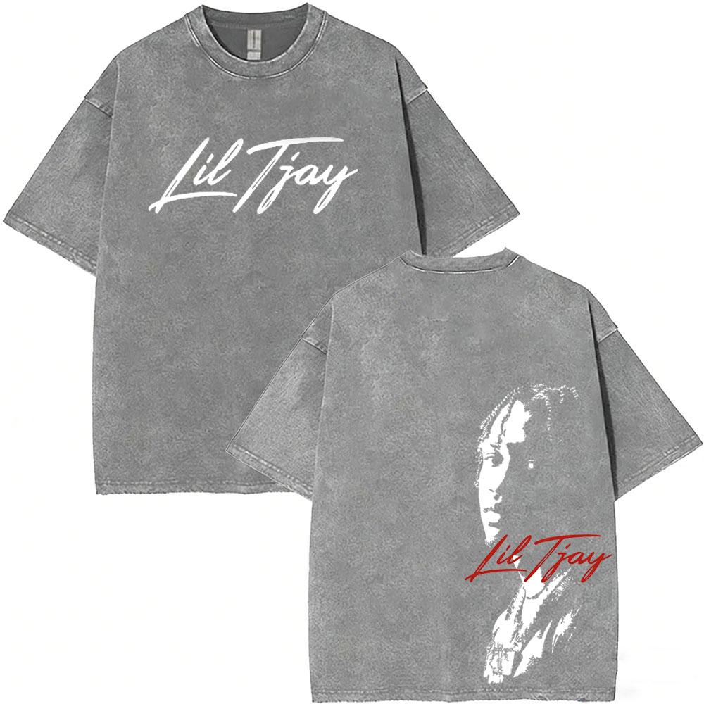 Washed Vintage Rapper Lil Tjay Face Graphic Tshirt Destined Win Tshirts Men Women Hip Hop Fashion High Quality T Shirts Tops