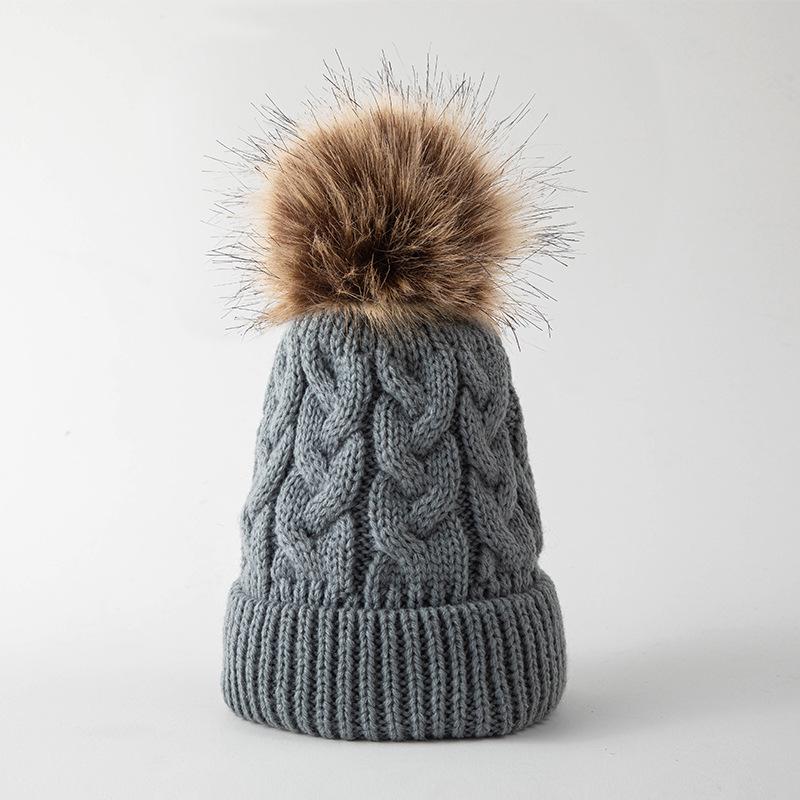 Large Pom-Pom Thick Woolen Beanie for Women and Children - Trendy Cable Knit Design for Autumn and Winter