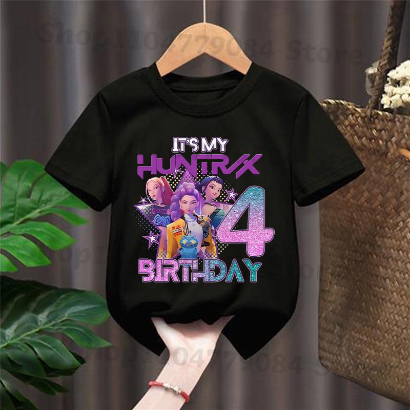 Kpop Demon Hunters CuteT-shirts for Children Cartoon Number Printed Short-sleeved Top Girls Summer Fashion T-shirt Birthday Gift