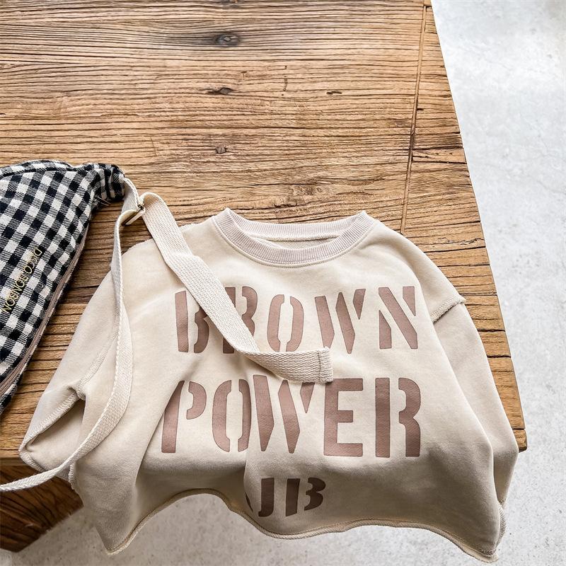 Autumn Korean Style Solid Color Letter Print Kids Long Sleeve Pullover Sweatshirt