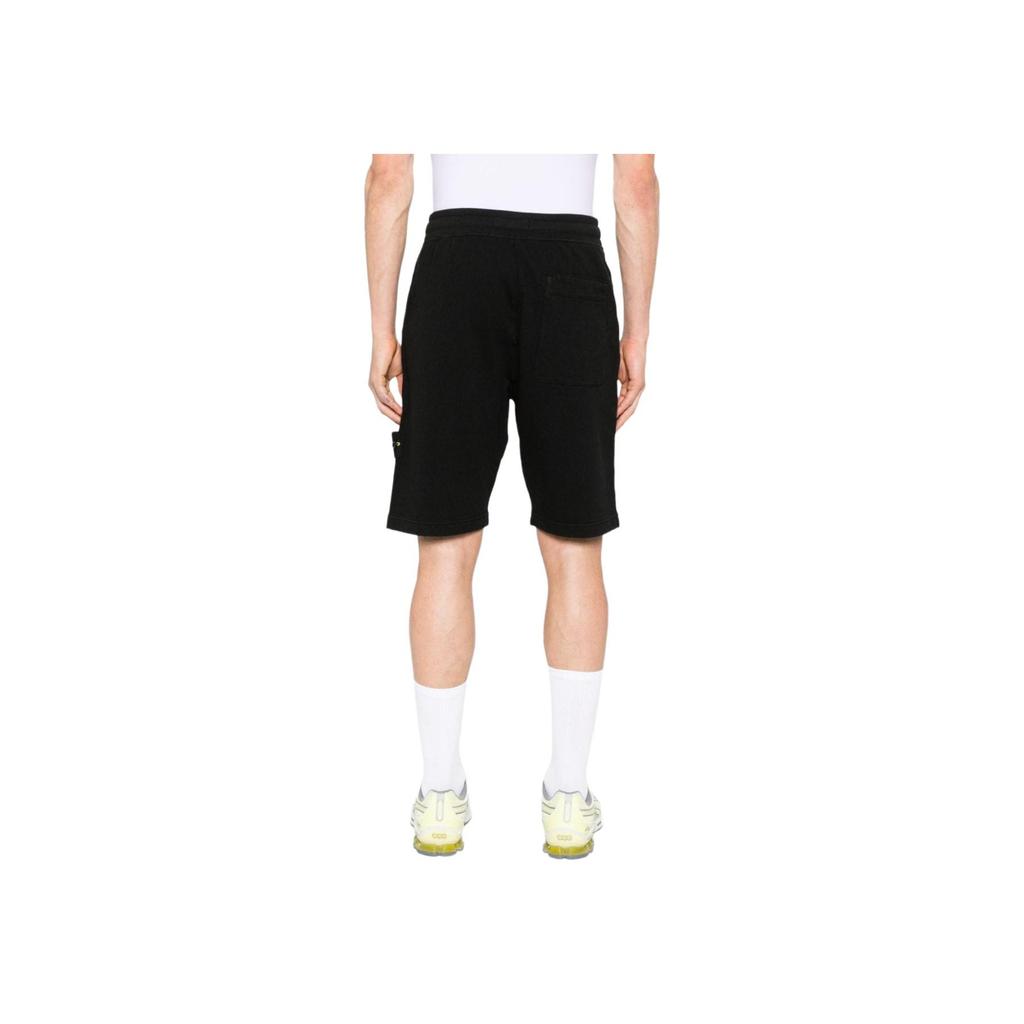 Stone Island Solid Color Mid Waist Fitted Drawstring Straight Leg Casual Shorts Men shorts Black 801563460-V0029