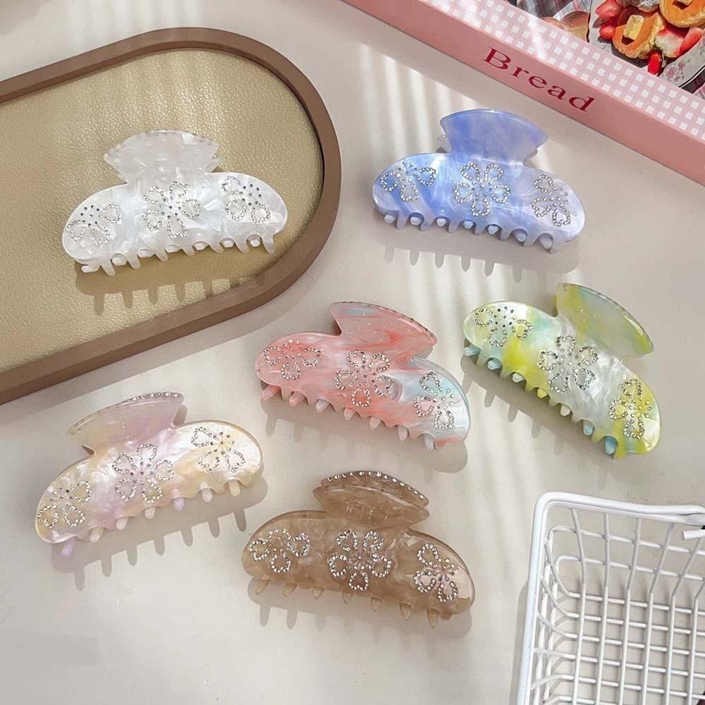 Korean Style Women Shark Clip Iridescent Acrylic Hair Claw Rhinestone-inlay Hair Claw Female