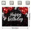 2D Red Silver Balloon Birthday Backdrop, Black Background with Confetti for Events