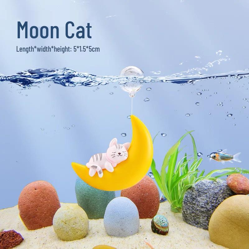 Floating Little Witch & Moon Cat Aquarium Ornament Set