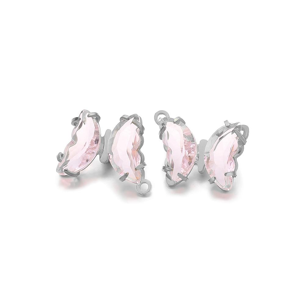 

5pcs Stainless Steel Transparent Crystal Glass Butterfly Charms for DIY Jewelry Exquisite Necklace Findings Earrings Making стальной розовый