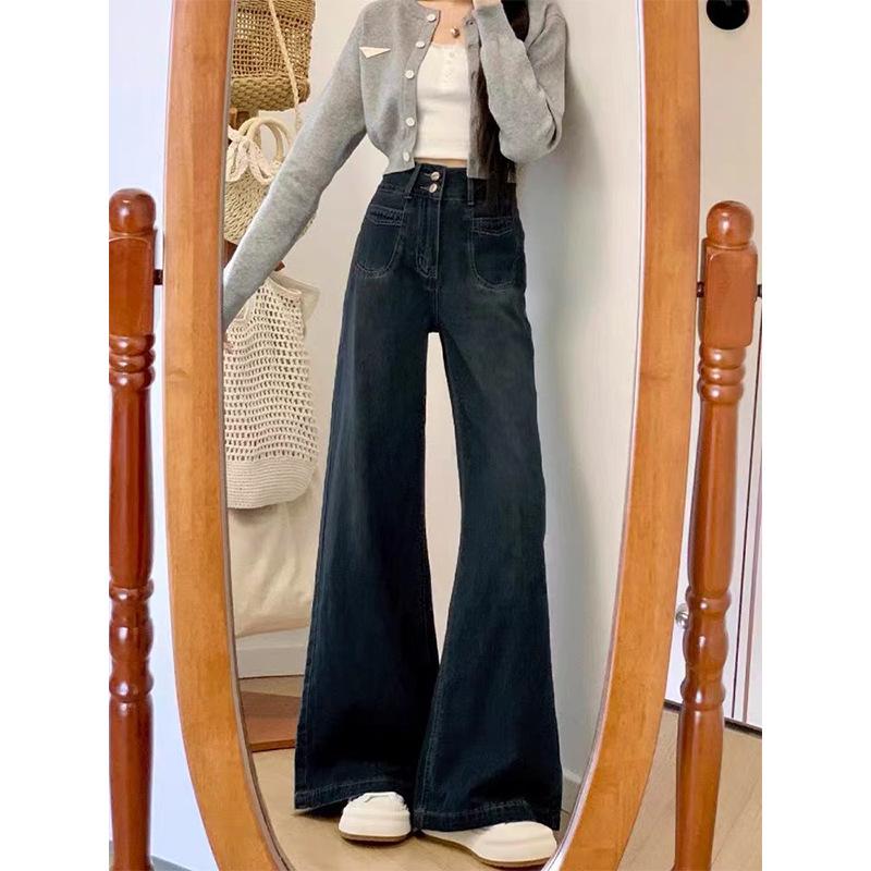 Plus Size Retro High Waist Fleece-Lined Wide Leg Jeans for Women - Winter 2025 Loose Straight Leg Trousers.