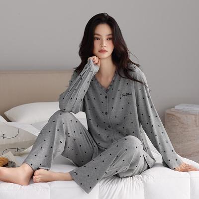 Damen Frühling & Herbst Modal Pyjama Set: Strickjacke, Langarm, Lockere Passform, Übergröße