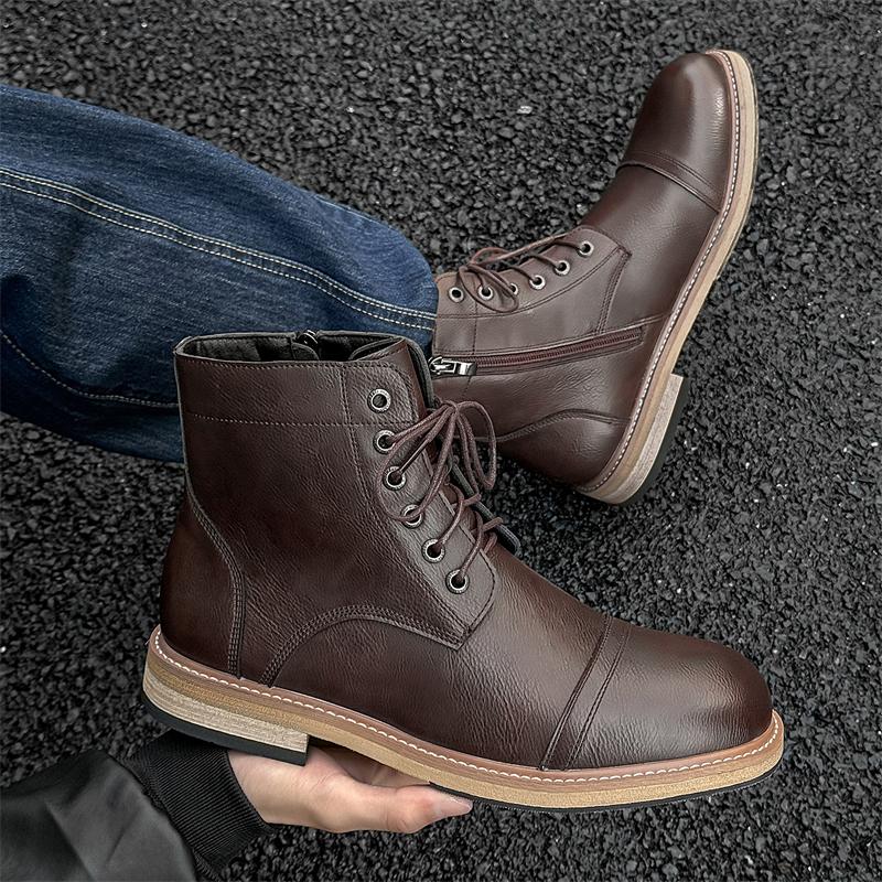 Fashion Chelsea Mens Boots Retro Style Outdoor Lace-up Winter Platform Motorcycle Boots Business Comfortable Mens Casual Shoes